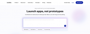 Bubble homepage showcasing its AI app generator platform
