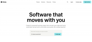 Glide homepage showing its AI-powered app builder